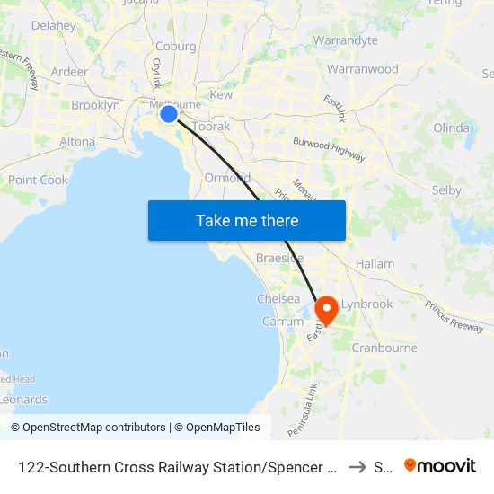 122-Southern Cross Railway Station/Spencer St (Melbourne City) to Skye map