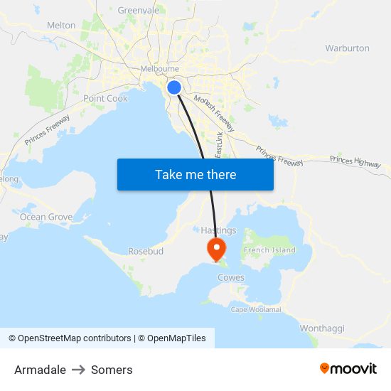 Armadale to Somers map