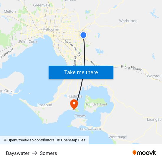 Bayswater to Somers map