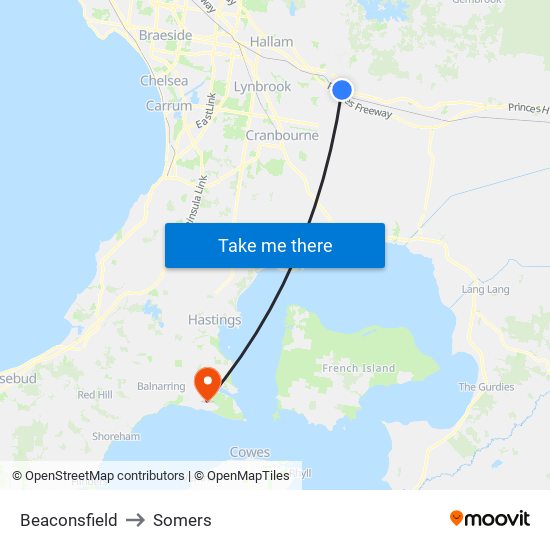 Beaconsfield to Somers map