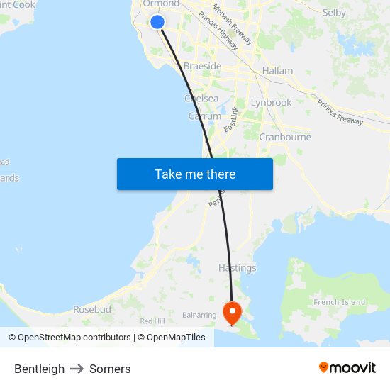 Bentleigh to Somers map