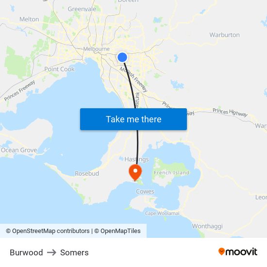 Burwood to Somers map