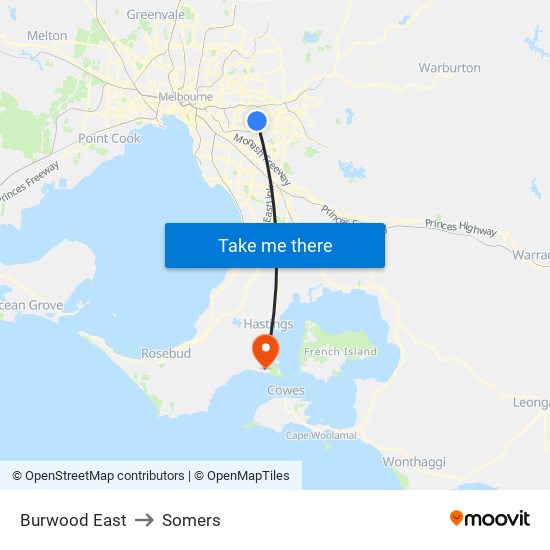 Burwood East to Somers map