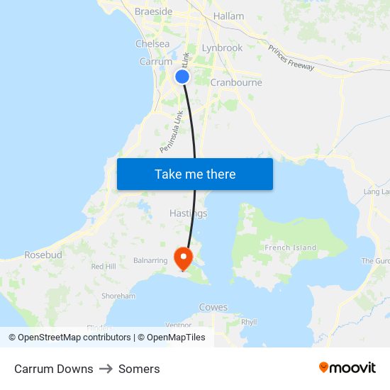 Carrum Downs to Somers map