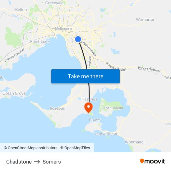 Chadstone to Somers map