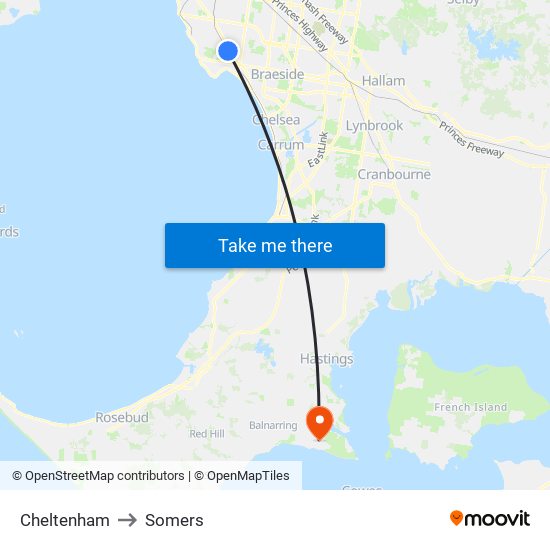 Cheltenham to Somers map