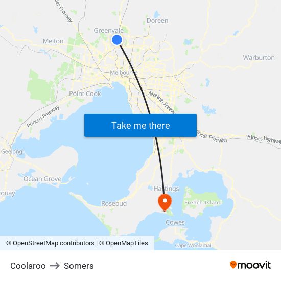 Coolaroo to Somers map
