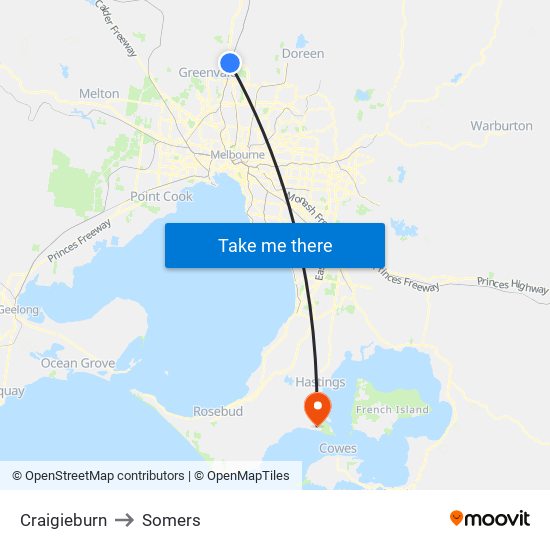 Craigieburn to Somers map