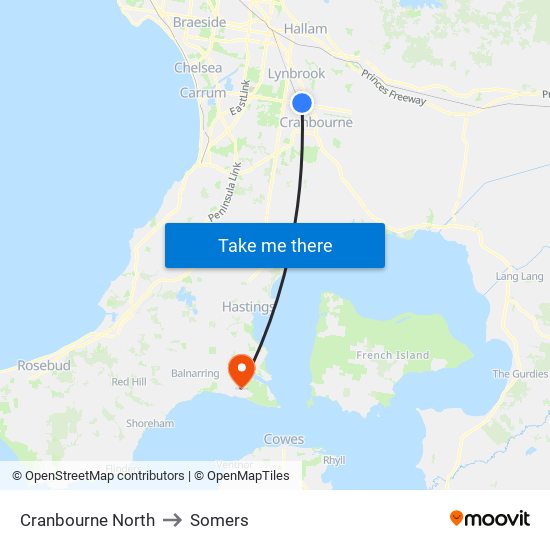 Cranbourne North to Somers map