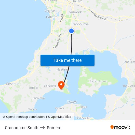 Cranbourne South to Somers map