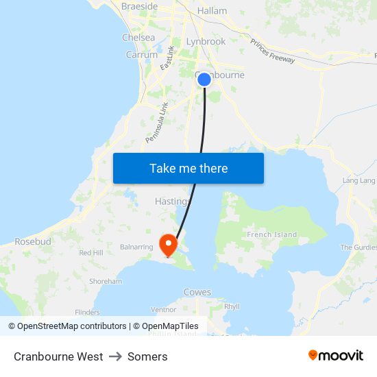 Cranbourne West to Somers map