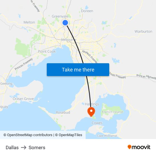 Dallas to Somers map