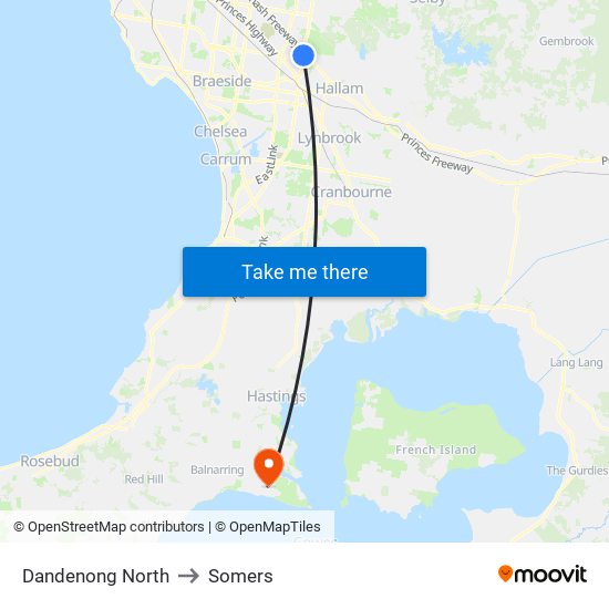 Dandenong North to Somers map