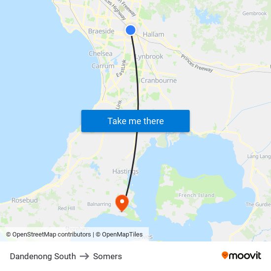 Dandenong South to Somers map