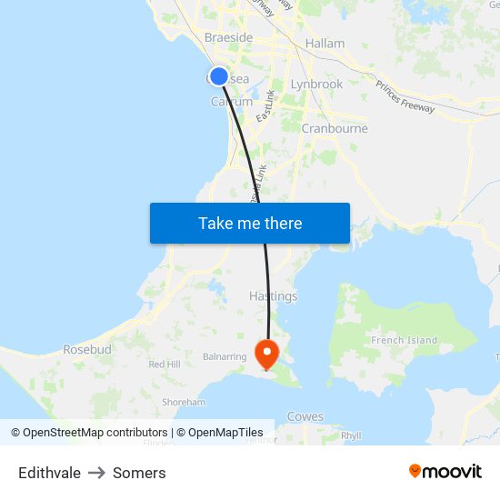 Edithvale to Somers map