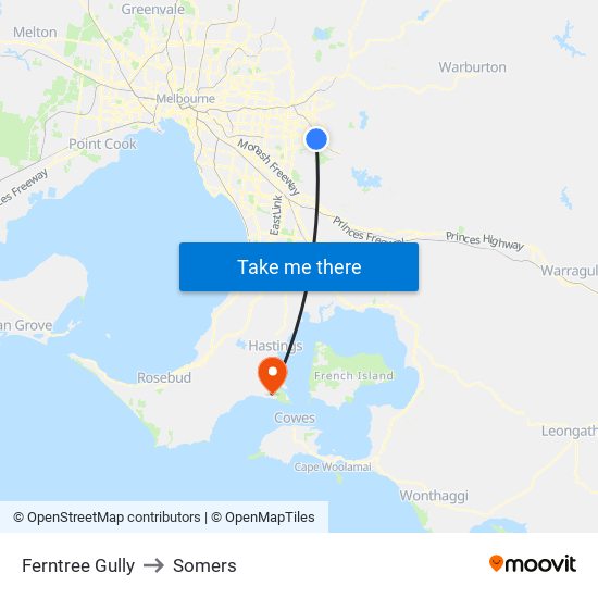 Ferntree Gully to Somers map