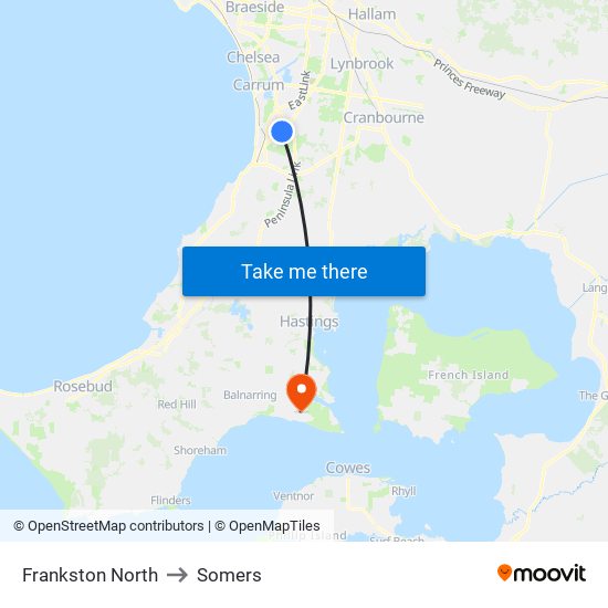 Frankston North to Somers map