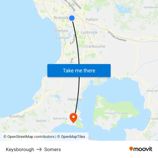 Keysborough to Somers map