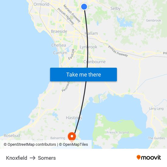 Knoxfield to Somers map