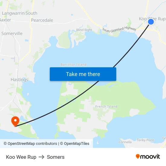Koo Wee Rup to Somers map