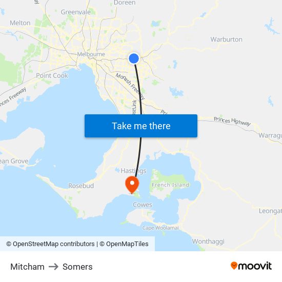 Mitcham to Somers map