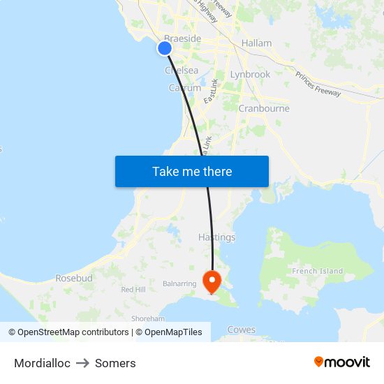 Mordialloc to Somers map