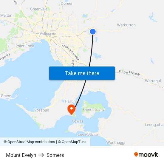 Mount Evelyn to Somers map