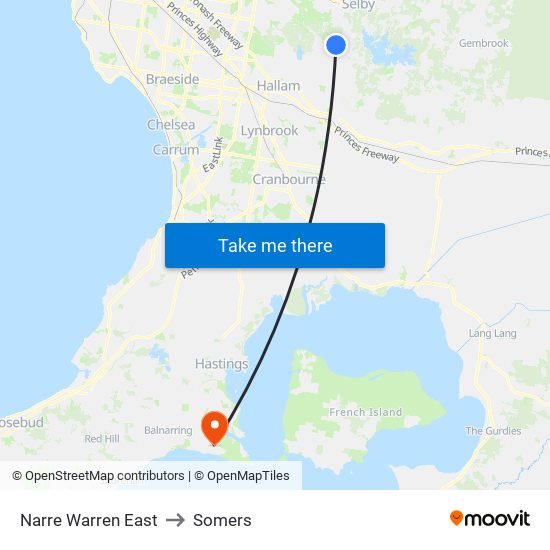 Narre Warren East to Somers map