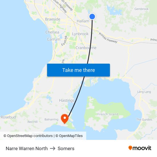 Narre Warren North to Somers map