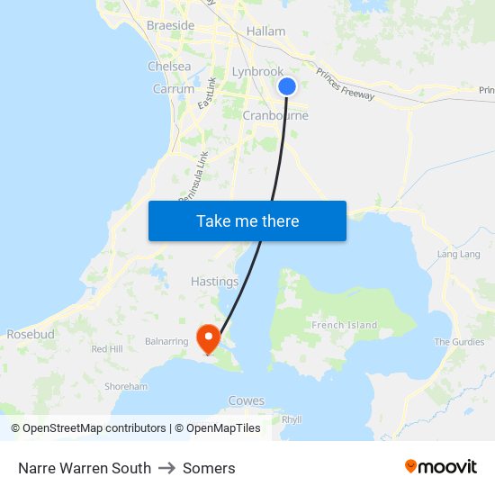 Narre Warren South to Somers map