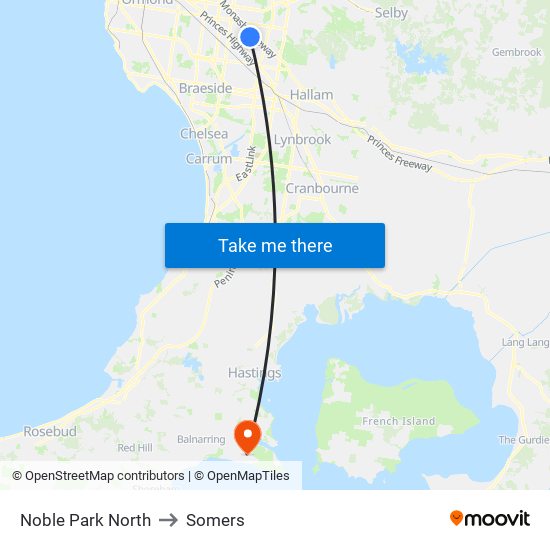 Noble Park North to Somers map