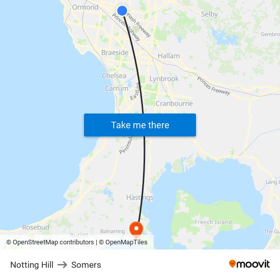 Notting Hill to Somers map