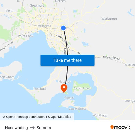 Nunawading to Somers map