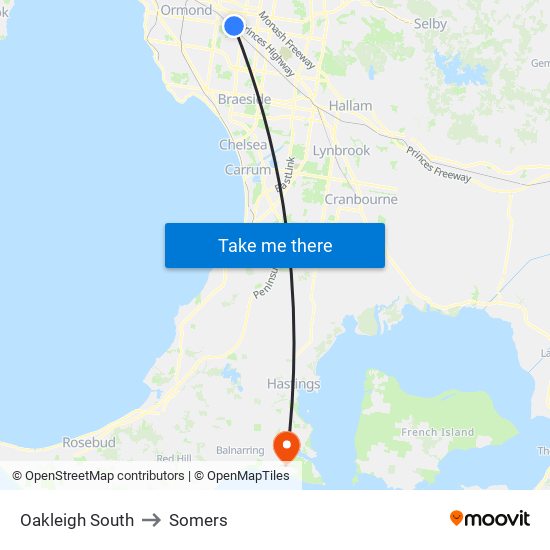 Oakleigh South to Somers map