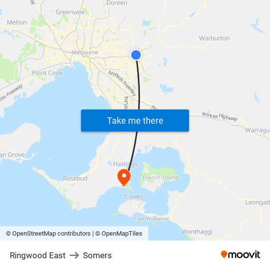 Ringwood East to Somers map