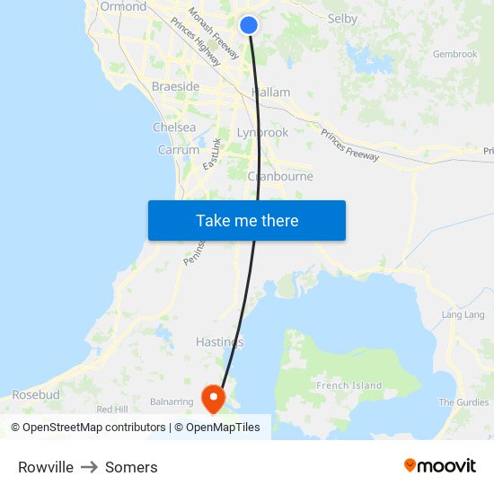 Rowville to Somers map