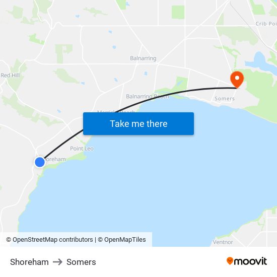 Shoreham to Somers map