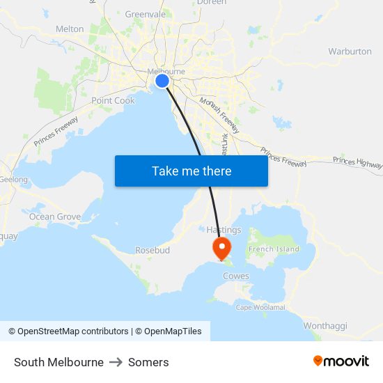 South Melbourne to Somers map