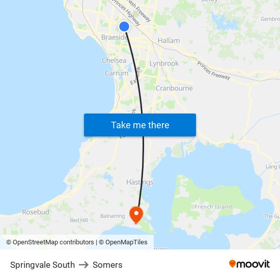 Springvale South to Somers map