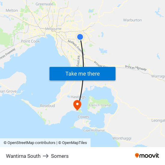 Wantirna South to Somers map