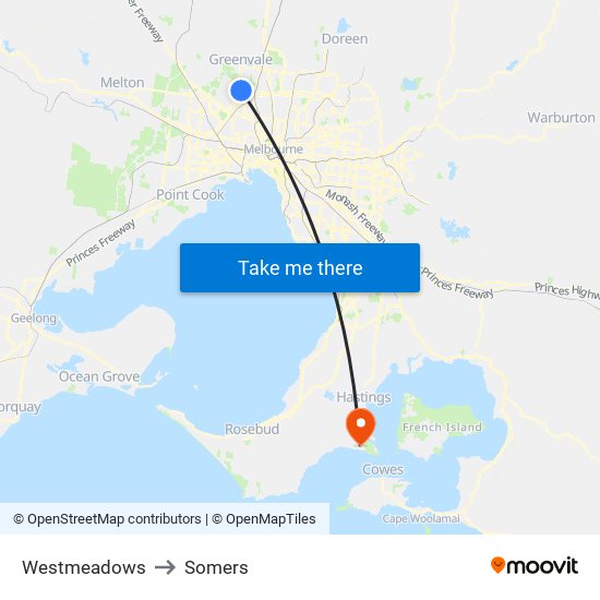 Westmeadows to Somers map