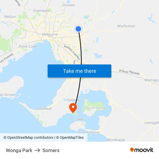 Wonga Park to Somers map