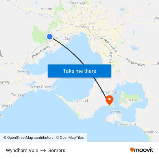 Wyndham Vale to Somers map