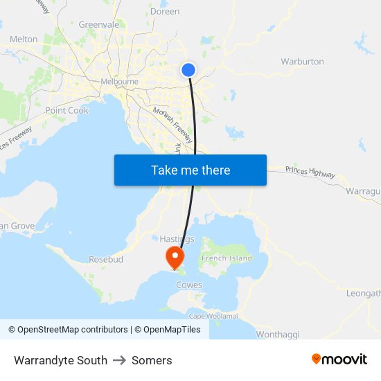 Warrandyte South to Somers map