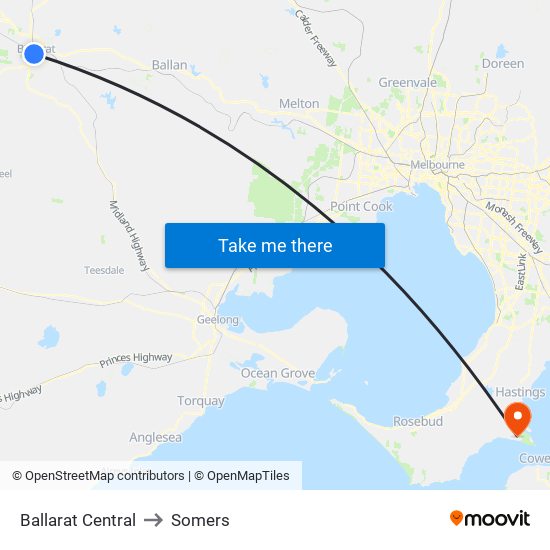 Ballarat Central to Somers map