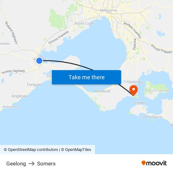 Geelong to Somers map