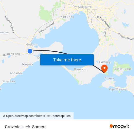 Grovedale to Somers map