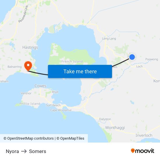 Nyora to Somers map