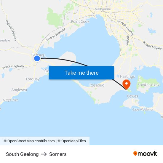 South Geelong to Somers map