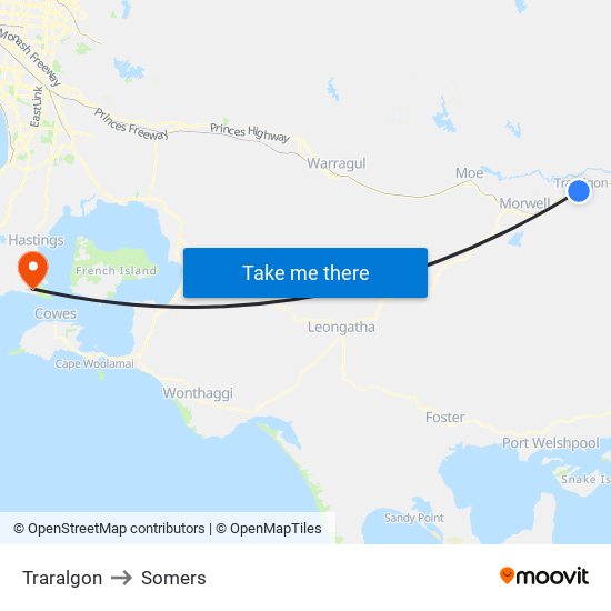 Traralgon to Somers map